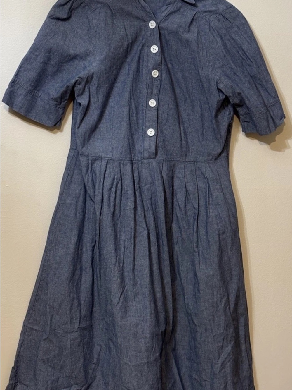 Shabby Apple Blue Chambray Button-Front Midi Dress*flaw*